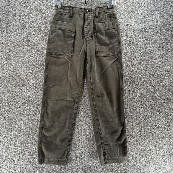 Free People Pants Womens 24 Green Cotton Button Fly Raw Hem Military Pockets - Picture 1 of 11